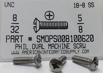 #8-32x5/8 Oval Head Phillips Machine Screws Stainless Steel (50)