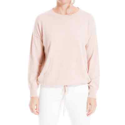 Max Studio Tan Light Weight Crew Neck Front Pockets Long Sleeves Sweater