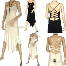 Lace Scoop Neckline/Cross Back Asymmetric Flared Hem Midi Dress