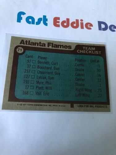 TOPPS HOCKEY 1977-78 ATLANTA FLAMES TEAM CHECKLIST CARD 71 UNMARKED EXCELLENT - Picture 2 of 2