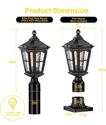 Outdoor Lamp Post Lights Dusk to Dawn Waterproof Exterior Pole Lantern Lighting - Picture 5 of 6