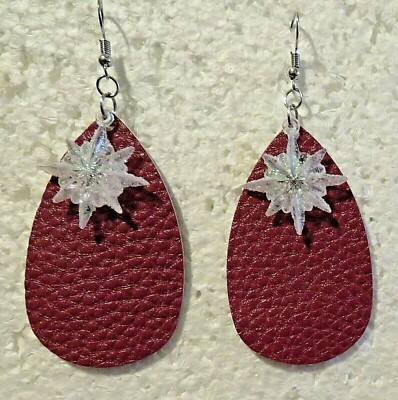 Maroon Snow & Ice Teardrop Dangle Lightweight Handmade 21/2''  Hook 