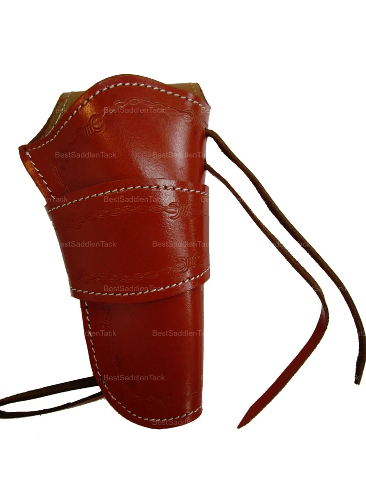 Leather Gun Holster OWB Long Barrel Fit Barbed Tooled Border Red - Right Handed - Image 2 of 4
