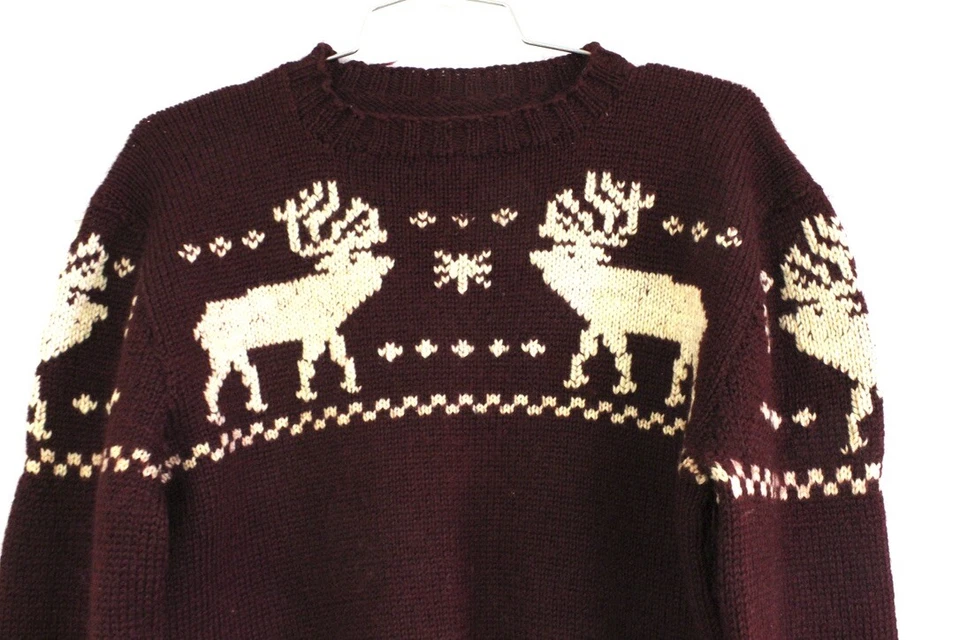 RARO De Colección Años 40 Lana Esquí Suéter M Reno Copo de Nieve Rockabilly Raro Granate Foto 2 de 4