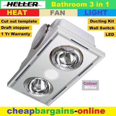 BATHROOM 3 IN 1 LED LIGHT EXHAUST FAN HEATER HELLER CEILING WHITE 2 ...