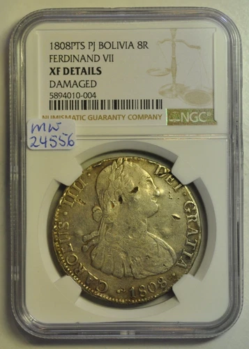 mw24556 Bolivia Silver 8 Reales 1808 PTS PJ  Ferdinand VII  Potosi  NGC XF det.