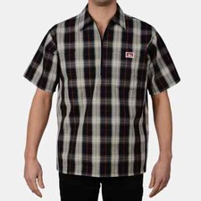 Ben Davis Short Sleeve Plaid 1/2 Zip Shirt Black Cream