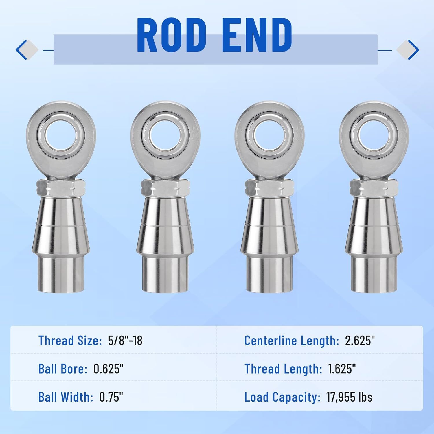 5/8'' Heim Joints Rod End Suspension Kit, 750'' Chromoly Left +Right Hand Thread