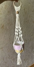 Macrame Indoor Outdoor Mini Plant Holder Made with Organic Cord Wooden Beads