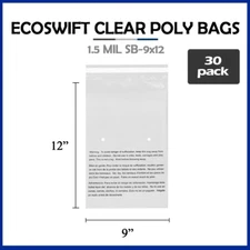 30 9x12 EcoSwift Self Seal Suffocation Warning Clear Poly Bags Free Shipping