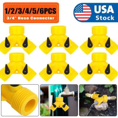 #ad 1 6PCS 3 4quot; Water Hose Splitter 2 Way Y Valve Female Connector Garden Hose USA $8.27