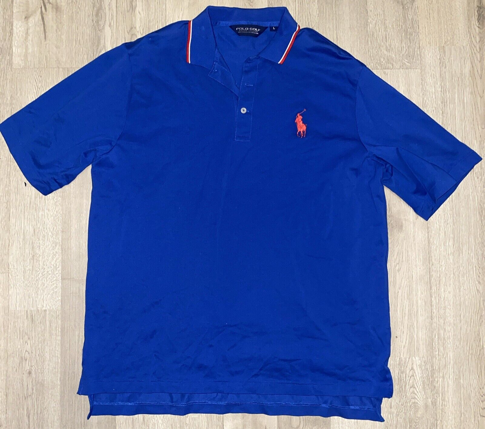 Ralph Lauren POLO GOLF Big Pony Camicia Grande Blu Pima Maglia Cotone