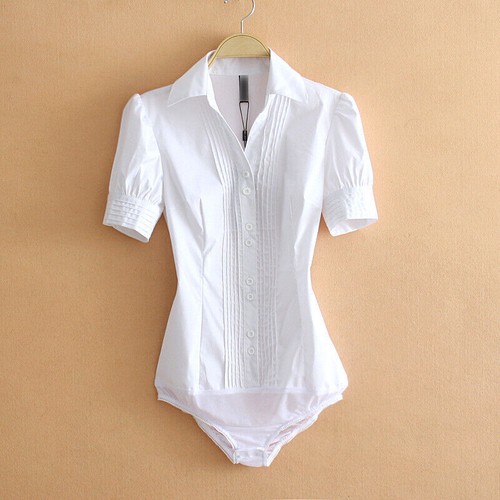 Body donna manica lunga body camicia bianca top business party nuovo - Foto 2 di 18