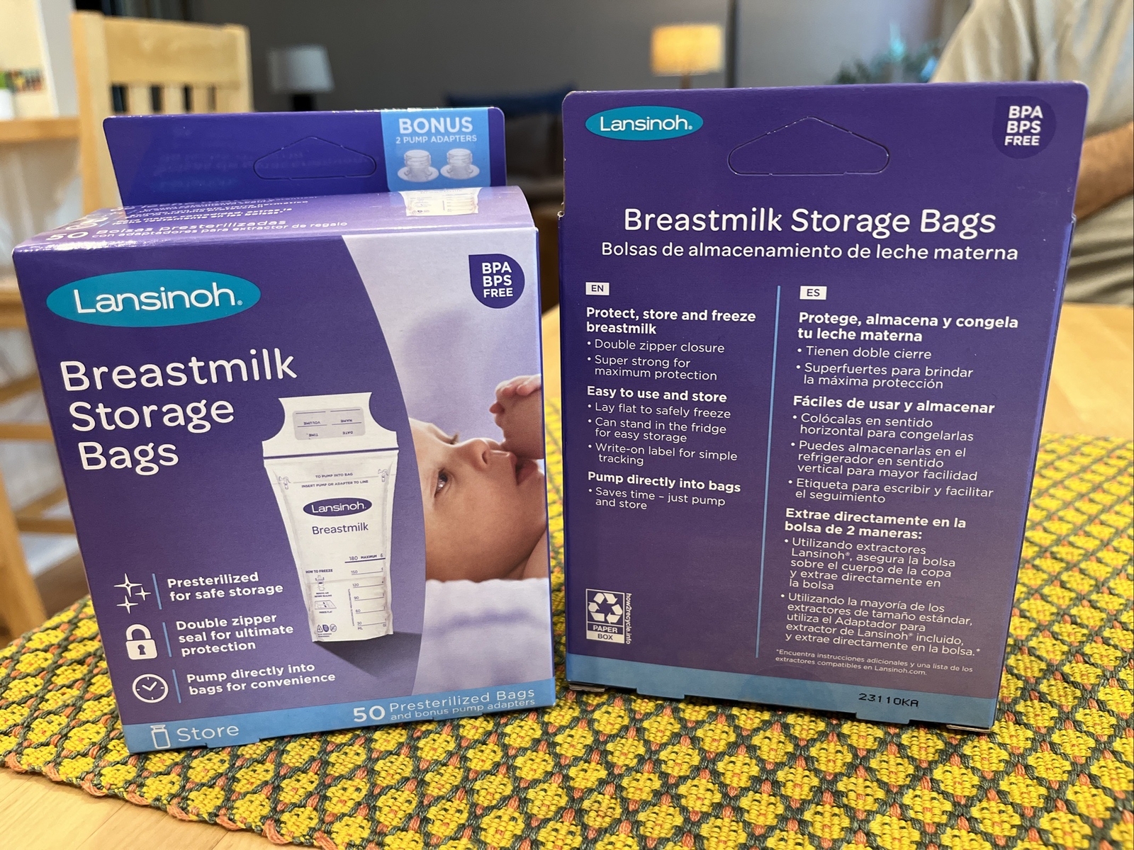 50Lansinoh Breastmilk Storage Bags +2 Pump Adapters, X2 NIB=100 Bags 4 Adapters