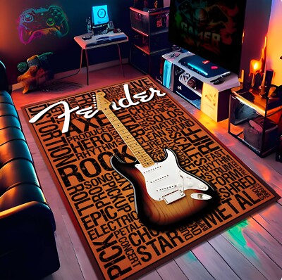 Music Rug, Guitar Themed Rug,Music Room Rug, Rock Music Rug, Brown Rug,Atrea Rug