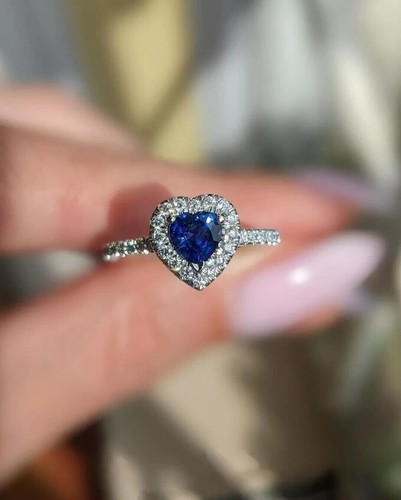 Heart Cut Simulated Blue Sapphire Pretty Wedding Band Ring 14k White Gold Plated