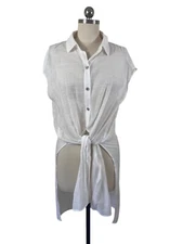 Soho New York & Company Button Down Shirt Womens Medium White Hi Low Hem Boho