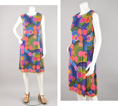 Vintage Brightly Colored Retro Mod Groovy Print Dress Women's Small