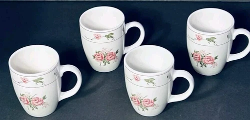 Thomson Pottery Floral Rose Rosa Mug Tea Cups Set of 4 Coffee 10oz Vtg
