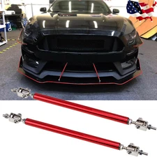 2x Red Adjust Front Bumper Lip Splitter Strut Rod Tie Support Bars Universal Fit