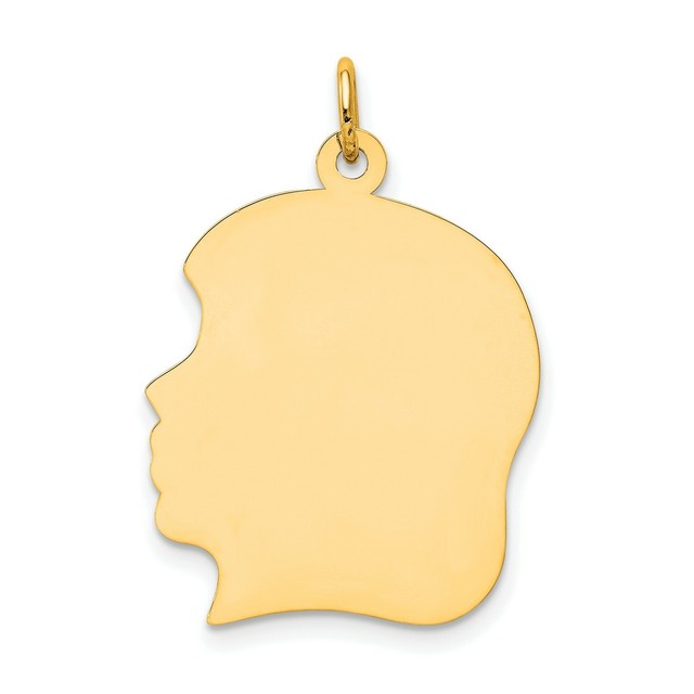 14k Yellow Gold 30mm Plain Large Facing Left Engravable Girl Head Charm