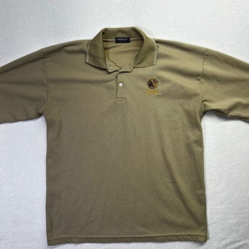 Versace Jeans Couture Tan Embroidered Polo Mens M Golf Preppy Luxury Club 1665