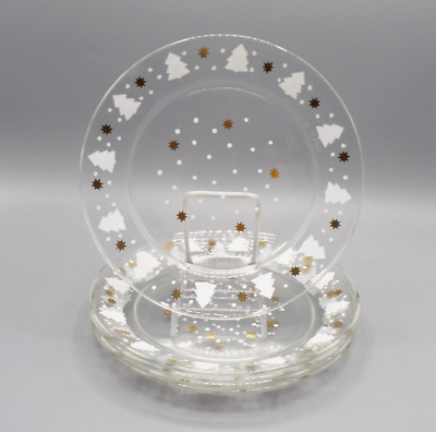 ACO26 BY ARCOROC CHRISTMAS TREES SNOW & GOLD STARS LUNCHEO/SALAD PLATES SET OF 5