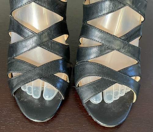 NINE WEST "Cronin" Leather Strappy Open Toe Sandals Zip Back Wedges Shoes Sz 9M - Picture 3 of 12