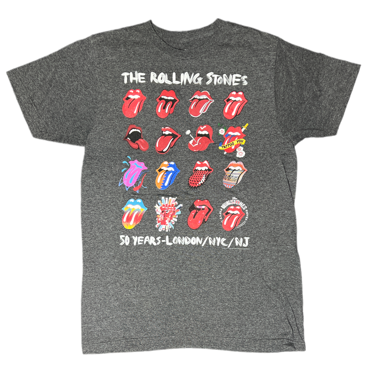 T-shirt Vintage The Rolling Stones 50 Years Official 2012 Concert - Marque Gildan Taille L Gris - Occasion Très Bon état