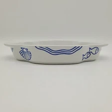 Vintage Grestel Stoneware Nautical Theme Casserole Dish White & Blue