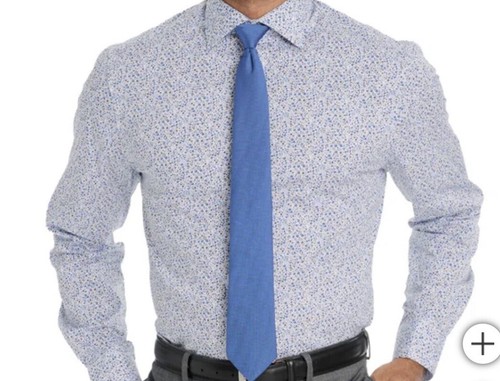 NWT Nick Graham Men Blue Print Stretch Neck Tie Dress Shirt Set 15.5 34/35 M-L