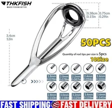 50pcs 10 Sizes Fishing Rod/Pole Replacement Stainless Steel Tip Tops Repair Kits