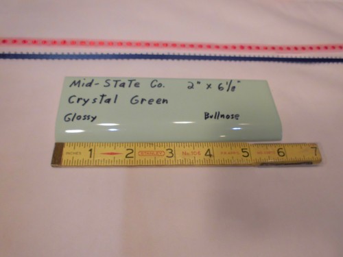1 pc. Crystal Green: 2” X 6” Glossy Ceramic Bullnose Tile by MID-STATE, NOS - Picture 12 of 12