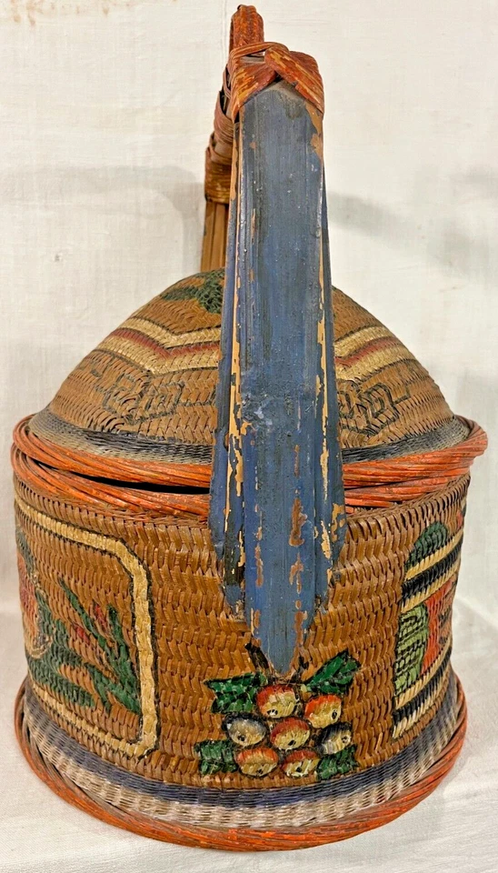 Antique Handmade Chinese Bamboo Wedding Basket, Great Orig Paint, ca. 1880-1920s - Image 2 of 4