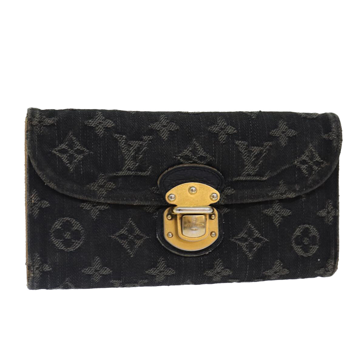 LOUIS VUITTON Denim Portefeuille Amelia Long Wallet Black M95512 
