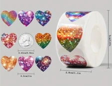 500 pcs Sticker Seals Roll Cosmic Laser Shiny Holographic Heart Self Adhesive #A