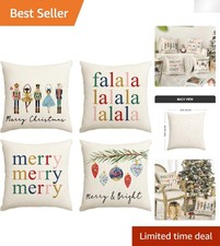 Set of 4 Merry Christmas Nutcracker Throw Pillow Covers 18x18 for Holiday Cheer