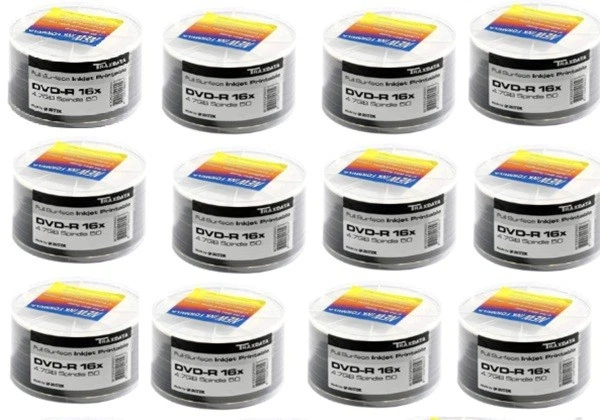 600 x Ritek Traxdata 16x Full Face White Inkjet Printable Blank DVD-R Discs
