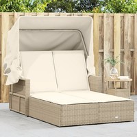 Doppelsonnenliege Mit Dach Und Auflagen Beige Polyrattan Gartenliege