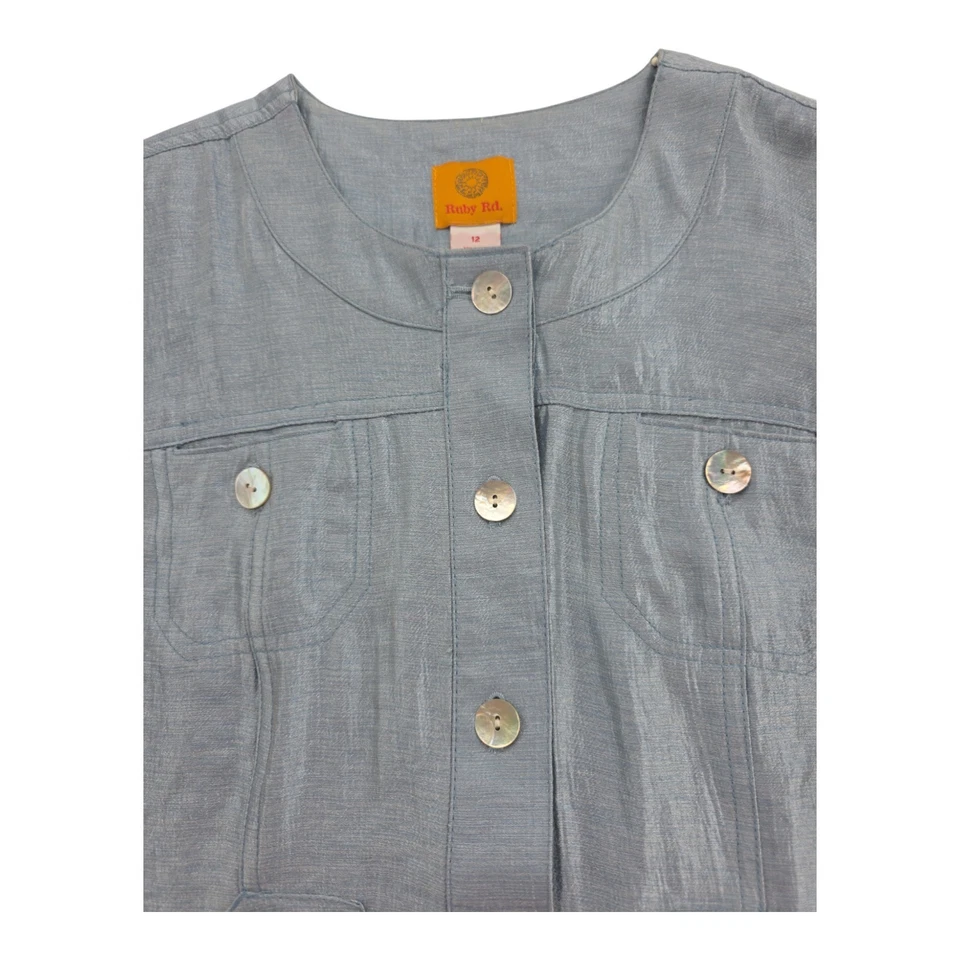 Ruby Rd Women’s Light Blue Shimmer Button Front Jacket Blazer Size 12 - Image 4 of 4