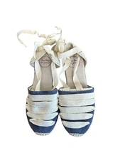 Toni Pons Women’s Gavet-CU Vegan Espadrilles Ribbon Tie Blue Cream Size EU35 NEW