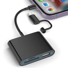 SD Card Reader for iPhone, Memory Card Reader with USB-C to Lightning Adapter...