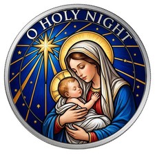 2026 - O HOLY NIGHT 1 oz Silver Christmas Colorized – .999 Fine Silver Round PRE