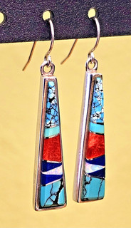 Calvin Begay Silver Inlay Earrings with Turquoise Opal Coral Lapis Beautiful