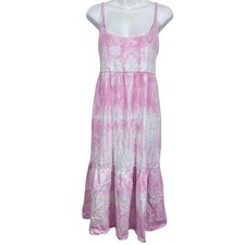 Gap Womens Pink White Midi Tie Dye Cotton Sleeveless Dress Peasant sz M Tall