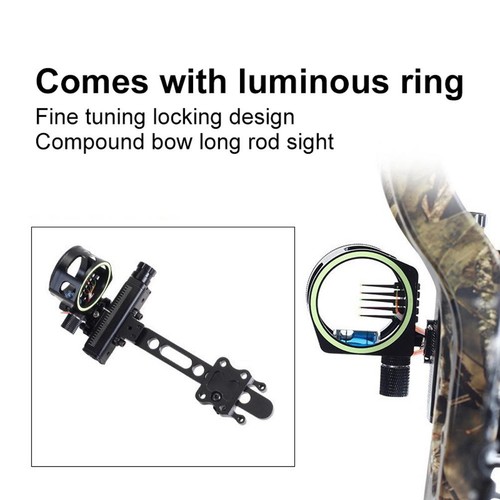 Adjustable 5 Pin Compound Bow Sight with Night Aperture Fits 6x Lens - Picture 8 of 11