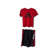 NWT adidas Boys Athletic Shorts  T-Shirt Matching Set Red Black Loungewear S
