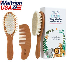 Baby Wooden Hair Brush Comb Set Newborn Toddler Oak Soft Goat Bristle Cradle Cap