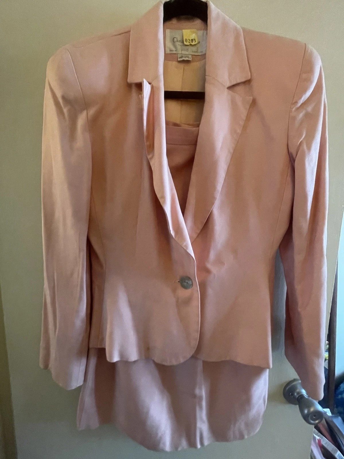 Christian Dior donna The Suit rara giacca e gonna rosa blush vintage taglia 6