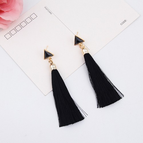 Pendientes bohemios de mujer, borla de cuerda étnica (negro) N6E17191 - Imagen 4 de 8